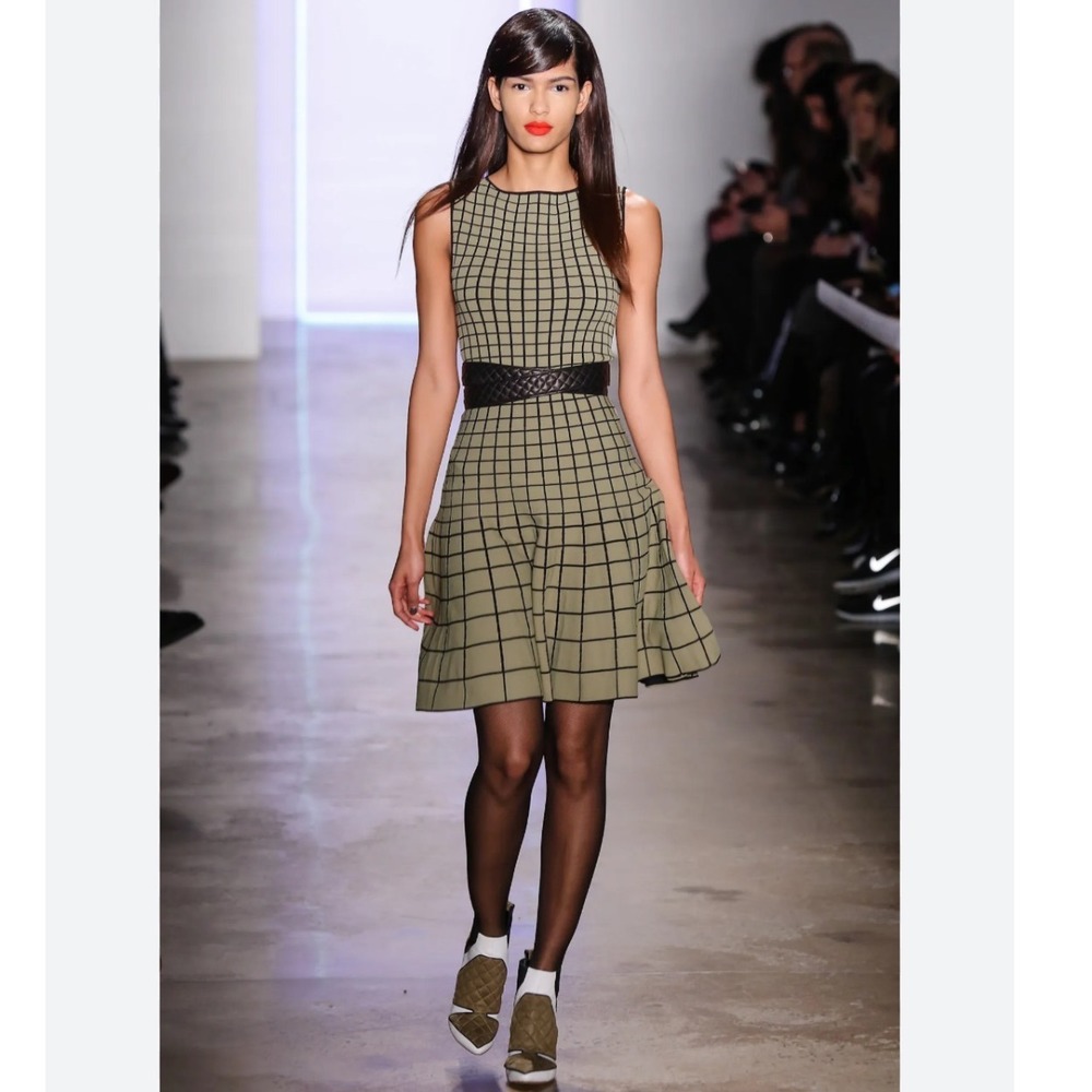 Ohne Titel Green Black Windowpane Grid Knit Fit and Flare Dress Large Designer